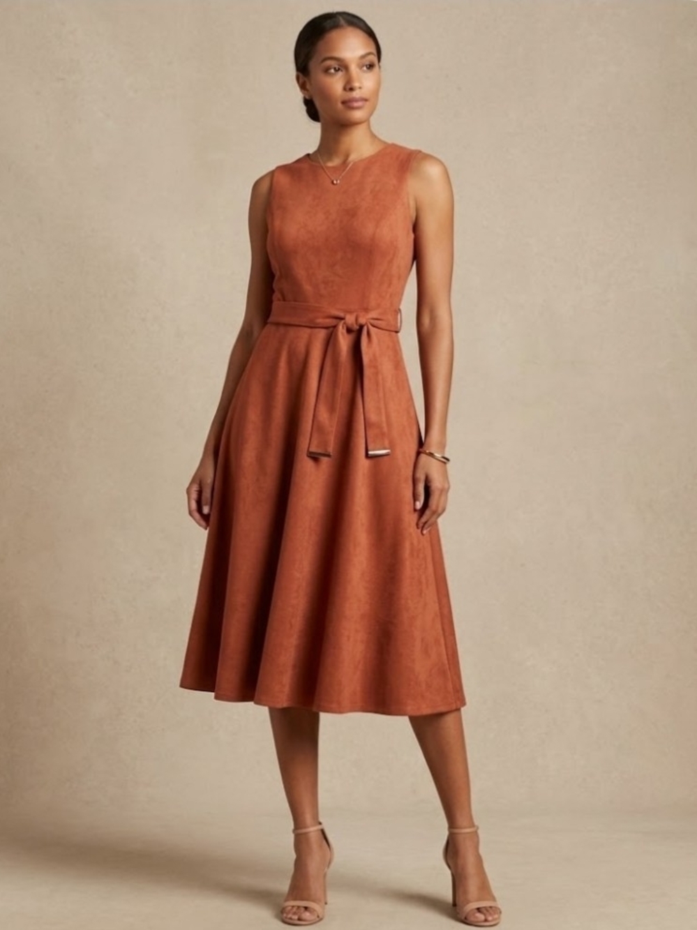 NEW! Calvin Klein Sleeveless A-Line Tie-Waist Dress in Rust sz 10 NWT